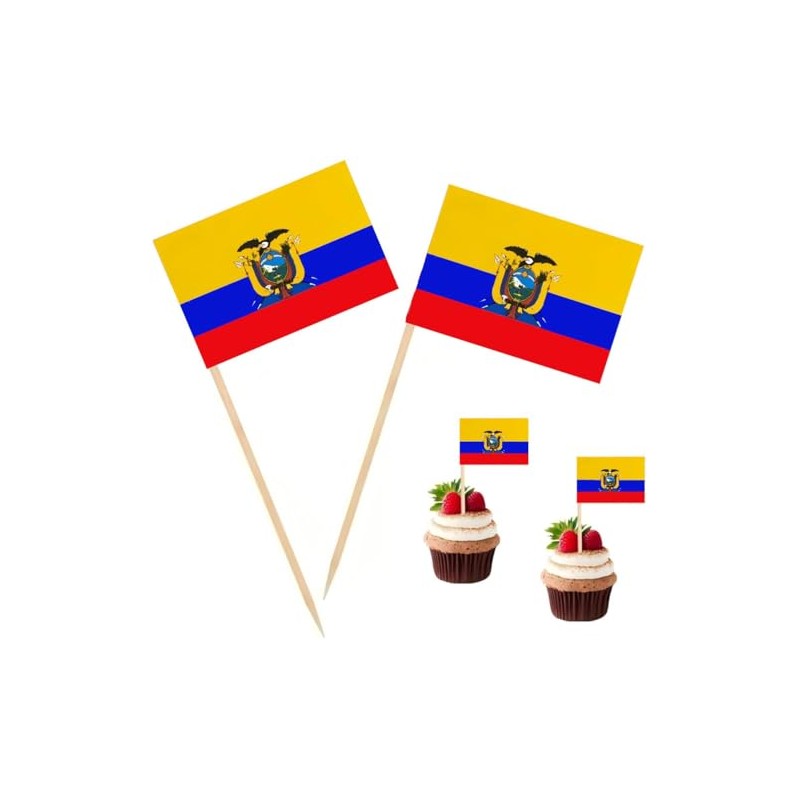 100 Pcs Ecuador Toothpick Flag Ecuadoran Small Mini Cocktail Fruit