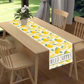 Lemon Table Runner,Farmhouse Seasonal Spring Yellow Fruit Lemons Kitchen Dining Lemons Table Cover for Indoor Outdoor Home Party,13 x 36 Inch