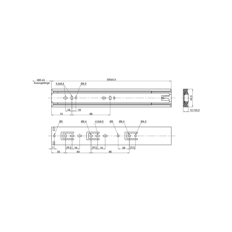 Sotech KV2-45-H45-L300-SE Full Extension Slides 300 mm Self-Closing, 1 Pair