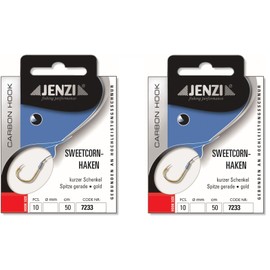 Set of 2 packs of tied corn hooks carp by Jenzi, all-round hooks, (20 pieces) on mono line 50 cm, hook size 6, 8, 10, 12, 14 leaders ready + free Petri Heil! sticker (hook size 8)