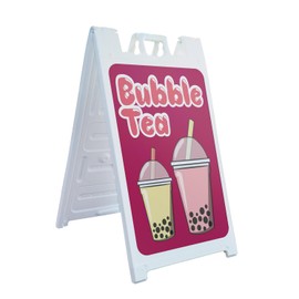 Bubble Tea 24" x 36" Double Sided A-Frame Sidewalk Sign, Includes 2 Installed Vinyl Decals | Foldable Portable White Signicade Sandwich Board Signs