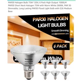 Ivyemons 6pc PAR30 Short Neck Flood Light Bulbs 75W E26 Base Warm White 2800K for Accent