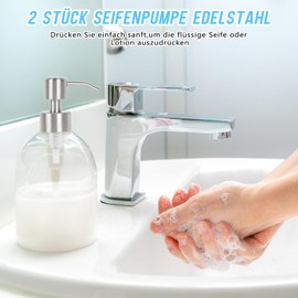 BGOBTY Soap Dispenser Replacement Pump, Pack of 2 Soap Dispenser Pump Head, Stainless Steel Soap Dispenser Pump for 28 mm Thread Bottle, Stainless Steel Pump Attachment for Liquid Soaps, Shampoos,