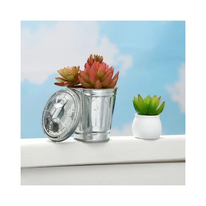 Zhuluck Silver Mini Galvanized Trash Can with Lid Mini Wastebasket
