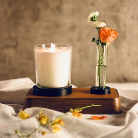 YUMORE Luxury Aromatherapy Set with Walnut Wood & Leather Holder, Includes Essential Oils, Diffuser Stones, and Decorative Flower Vase – Elegant Home Décor