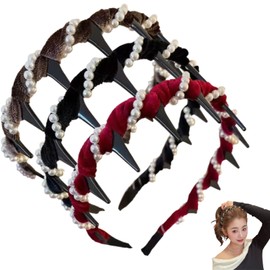 Retro High Skull Pearl Headband, Vintage Style High Cranium Artificial Pearl Hairband, Adjustable Anti-Slip Decorative Hair Bands, Pretty Beaded Accessory for Everyday Wear (3 All, One Size)