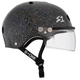 S1 Lifer Visor Helmet Gen 2 for Skateboarding, BMX, and Roller Skating - EPS Fusion Foam, CPSC & ASTM Certified - Black Gloss Glitter w/Clear Visor X-Small (20.5")