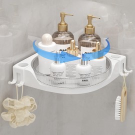 JNFUZ Corner Shower Caddy, Bathroom Wall 360° Rotating Shower Rack Adhesive Organizers Shelves Hanging Shelf for Inside Shower, No Drilling Lazy Susan Shower Storage for Bathroom, Dorm and Kitchen