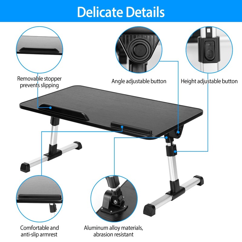 TeqHome Foldable Laptop Stand Height Angle Adjust Notebook Bed Desk