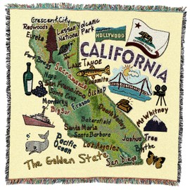 State of California - Lap Square Blanket Throw Woven from Cotton - Made in The USA (54x54)