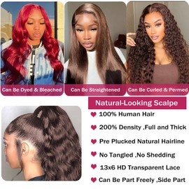 Chocolate Brown Body Wave Lace Front Wigs, 13x6 HD Transparent Lace Frontal Wigs Pre-Plucked with Baby Hair, 4# 200 Density Glueless Wigs, 20 Inch