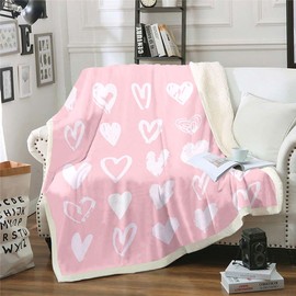 Love Plush Blanket Heart Fleece Throw Blanket Romantic Love Heart Sherpa Blanket for Boys Girls Kids Girly Pink White Heart Fuzzy Blanket for Sofa Bed, Baby 30x40 Inch
