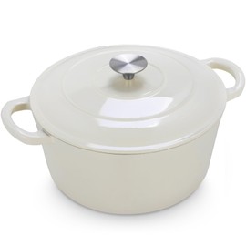 LIFERUN 6 Qt Enameled Cast Iron Dutch Oven Pot with Lid，Oven Safe up to 500° F, Non-Stick Dutch Oven with Dual Handles for Bread Baking, Braising, Stews, Roasting (White)