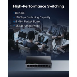 Cudy 8 Port Gigabit Switch, Easy Smart Managed, Plug & Play Desktop/Wall Mounted, Sturdy Metal with Shielded Portsm, Supports QoS, Vlan, IGMP and DHCP, GS108E