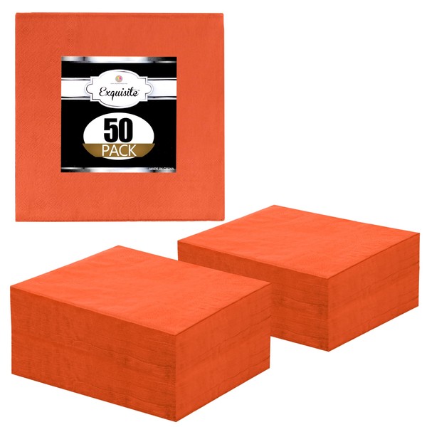 Exquisite 50 Pack of Beverage Paper Napkins The 2 Ply Party Napkins are Highly Absorbent of Vibrant Colors - Orange Napkins
