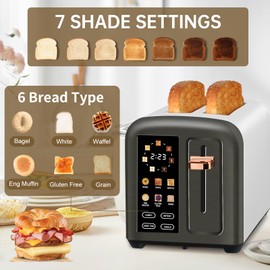 SEEDEEM Toaster 2 Slice, Real Touch Screen with LCD Display, Single-Slice Function, Stainless Steel Toaster, 50% Faster Heating, 1.5" Wide Slots, Removable Crumb Tray, 1350W, Dark Metallic