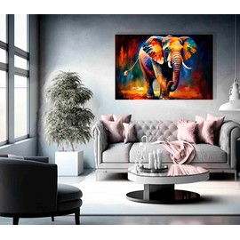 Artley Prints - Elephant Taking A Walk in Forest Canvas Art Pictures for Wall Home Decor Hanging Prints Abstract Animal Artwork for Living Room 30 x 20cm (12 x 8 inches) A4