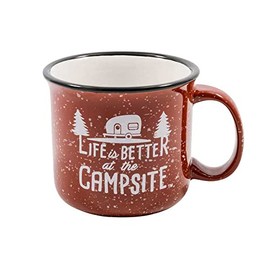 Camco Life is Better at the Campsite Ceramic Mug | Microwave and Dishwasher Safe | Speckled Red Background with White "Life is Better at the Campsite" Design | 14oz. (53235)
