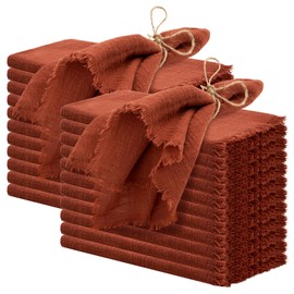 24 Pcs Handmade Cloth Napkins with Fringe Terracotta, 16x16 Inches Cotton Napkins with Fringe,Delicate Rustic Dinner Napkins Bulk for Wedding/Dinner/Party(24 Pcs/Terracotta)