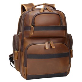 TIDING Genuine Leather Backpack for Men and Women Vintage 14" Laptop Backpack Work Business Daypacks(Brown)