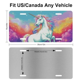 Muishi White Unicorn Rainbow Decorative License Plate, Vanity Tag, Metal License Plate, Aluminum Novelty License Plate Home Decor for Men/Women/Boy/Girls 6 X 12 Inch (4 Holes)
