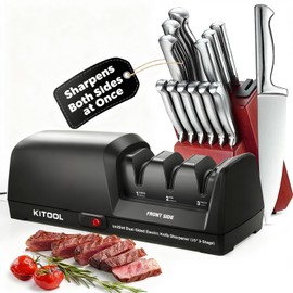 KITOOL Electric Knife Sharpener, Dual-Sided 3-Stage Sharpener with 100% Diamond Abrasives, Low Noise & Smart Temperature Control, for Straight, Serrated & Ceramic Kitchen Knives