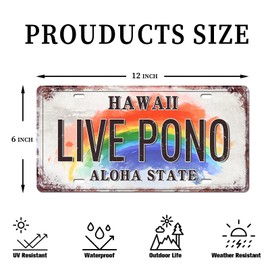 Retro Vintage Hawaiian License Plate - Aloha Hawaii State Metal Tin Sign for Home Decor Wall Plaque 12x6 Inch (LIVE PONO)