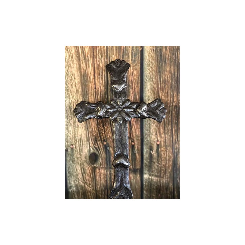 Large Haiti Flower Heart Metal Wall Cross 8" x 12"