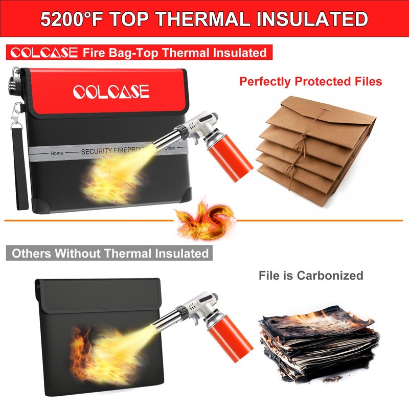 COLCASE Fireproof Document Bag with Lock 5200℉ Heat Insulated Waterproof