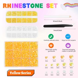 Morcheiong 17000Pcs Resin Rhinestones Yellow Flatback Crystals Diamond Includes Tweezers and Pickup Pen Suitable for Crafting DIY Nail Art Makeup Wedding Dress Clothing Mug