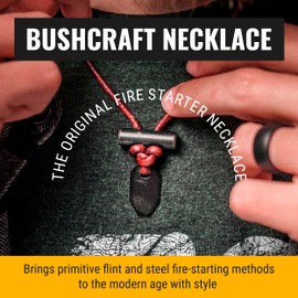 The Bushcraft - Original Fire Starter Necklace for Men, Handcrafted In USA, Weatherproof Fire Starting Necklace with Adjustable Leather Knot Design, Ideal for Traveling, Everyday Carry & Adventures