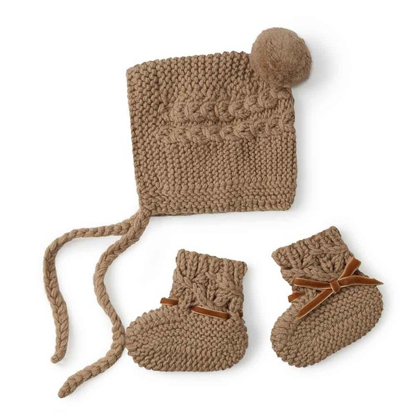 Snuggle Hunny Baby Bonnet + Booties Set - Fawn Merino Wool
