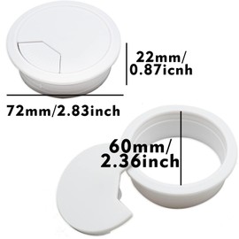 2 Pieces Desk Grommet, Desk Cable Wire Grommet Cord, PC Computer Desk Plastic Grommet, Tidy Wire Hole Cover Wire Organizers, 60 mm/ 2.36 Inch Mounting Hole Diameter (White)