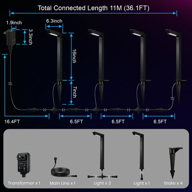 ZestPatio Plug in Outdoor RGB Landscape Pathway Lights Kit with