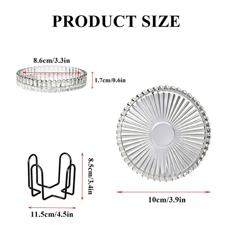 6PCS Modern Clear Coasters Glass Coasters for Drinks with Holder