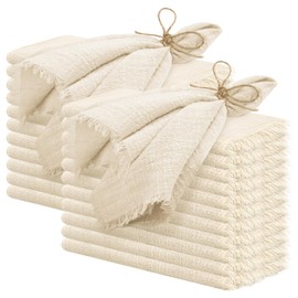 60 Pcs Handmade Cloth Napkins with Fringe Natural, 16x16 Inches Cotton Delicate Rustic Napkins with Fringe for Wedding/Dinner/Party