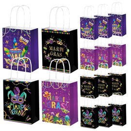 Colodeol 12 Pack Mardi Gras Paper Gift Bags with Handle Treat Party Favors Goodie Candy Treat Bags for Mardi Gras Carnival Party Decorations Supplies