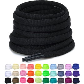 Puzeam 2 Pairs Oval Athletic Shoelaces 30 Colors 1/4" Half Round Shoe Laces for Sneakers - Black 120