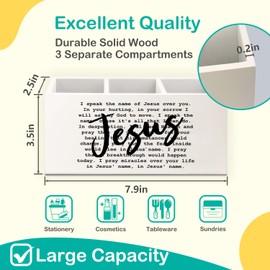 AQYIP Christian Jesus Wooden Pen Pencil Holder for Desk Accessories, Christian Gifts for Women Men, Jesus Bible Verse Wood Makeup Brush Toothbrush Holder Organizer for Vanity Bathroom