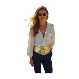 Women Wide Western Fashion Belt Hip Silver Metal Studded Buckle Plus Size L XL Gold