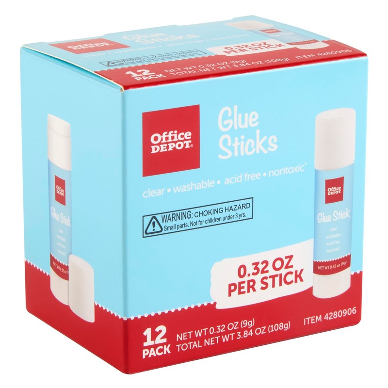 Office Depot Brand Glue Sticks, 0.32 Oz, Clear, Pack Of