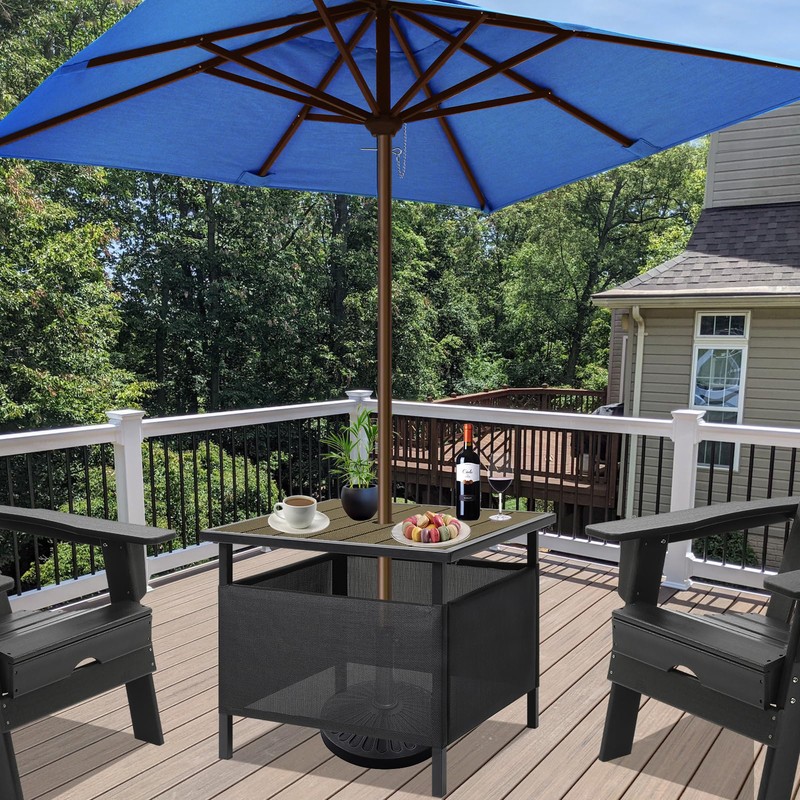 LZRS Adirondack Square Outdoor Side Table with Umbrella Hole, Pool