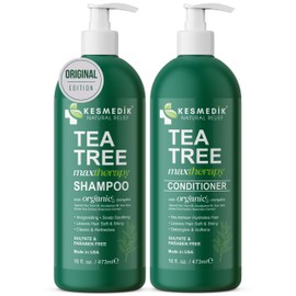 KESMEDIK Tea Tree Oil Shampoo and Conditioner MaxTherapy Set, Itchy Scalp Relief, Refreshes & Cleanses Dandruff & Buildup, Clarifying for Oily Hair, Women & Men, 16 fl oz Each