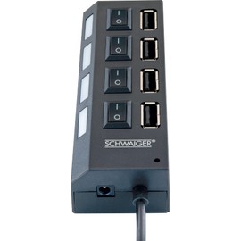 SCHWAIGER UH4 013 USB Hub USB Splitter Strip 4-Way USB 2.0A High Speed 480 Mbit/s Power Strip LED Display Individually Switchable