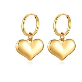 Heart Love Dangle Drop Endless Small Hoop Earrings Stainless Steel Earrings for Women Girls Minimalist Dangle Round Circle Huggie Hoops Dainty Punk Hanging Jewellery Gifts for Your Lover Wife Birthday, Metal, New