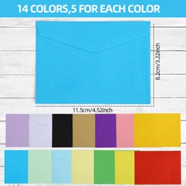 Wenrescry 50 Multicoloured Envelopes Kraft Paper Cards – Recycled Double Cards Colourful Envelopes without Window Invitation Cards in 10 Colours, 17.5 x 12.5 cm