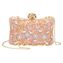 DTGN Evening Bags Clutch Purses for Women Formal, Purse Crossbody Handbag Rhinestone Shoulder Bag with Chain Sparkly for Wedding Bridal Guest Party Pink