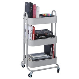Melody House 3-Tier Metal Mesh Utility Rolling Cart Storage Organization Cart with Wheels, Light Gray