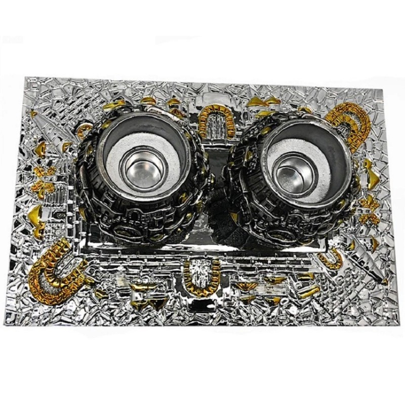 Jerusalem Shabbat Candlesticks Holder with Tray