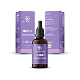 Love Mushrooms Reishi Liquid Drops, 50,000mg, Mushroom Supplement to Support Essential Balance, Organic & Vegan, 1 x 50ml Dropper Bottle